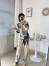 莫代爾睡衣女士純棉長袖春秋冬季開衫大碼寬松中年媽媽家居服夏薄款套裝 C9906墨綠 M (建議80-100斤) 曬單實(shí)拍圖