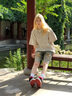 LDBE2025新款重磅純棉夏季美式復古高街短袖t恤女寬松hiphop半袖上衣 白灰色【純棉】 M（80-100斤） 曬單實(shí)拍圖