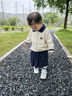 幼歌（YOUGE）嬰幼兒秋季長(zhǎng)袖撞色學(xué)院風(fēng)毛衣寬松百搭小櫻桃半裙套裝 藏藍(lán) 裙子 100 cm 曬單實(shí)拍圖
