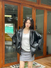 DXOT2025韓系秋冬新款法式復(fù)古感黑色皮衣女美式辣妹遮肚子藏肉上衣潮 黑色 M 建議90-100斤 曬單實拍圖