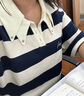妖精的口袋短袖撞色短款polo衫女2025春季新款小個(gè)子條紋t恤半袖 學(xué)院藏青條紋色 S 曬單實(shí)拍圖