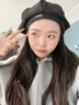 虔生緣黑色貝雷帽女2024春秋天新款大頭圍百搭顯臉小ins風畫家報童帽 黑色【秋冬毛呢款】 曬單實拍圖