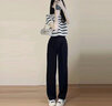 蔓爾依休閑褲女裝夏季2025新款韓版洋氣小個子顯瘦闊腿褲學(xué)院風(fēng)時尚套裝 條紋上衣+褲子 XL 曬單實拍圖