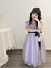 小咔衣濃（Xiaokayinong）女童高端禮服兒童花童婚紗公主裙小女孩主持人鋼琴演奏演出服春秋 紫色短袖長款 130 曬單實(shí)拍圖