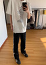 唐號美式休閑純色三條杠抽繩運動褲男秋季潮牌簡約百搭寬松直筒闊腿褲 黑色 XL 曬單實拍圖