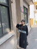 衣典零一（LEDIALYI）牛仔拼接假兩件黑色長袖連衣裙女2024春秋季新款韓系休閑衛(wèi)衣裙子 黑色 S （建議96-105斤） 曬單實拍圖