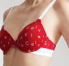 Calvin Klein內衣女士ck本命年字母滿(mǎn)印提花肩帶舒適上托薄墊3/4杯文胸QP3016O 5X6-石榴紅 4XL 36B 曬單實(shí)拍圖