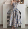 UKMR鄧六六法式藍色油畫(huà)長(cháng)裙沙灘裙碎花吊帶連衣裙女夏仙氣質(zhì)感感 淺藍色(炸街鹽系穿搭) S 建議90斤內 曬單實(shí)拍圖