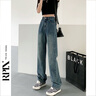 QGF美式復(fù)古牛仔褲女春秋季寬松闊腿褲潮牌百搭港味休閑拖地直筒褲子 淺藍(lán) L 曬單實(shí)拍圖