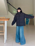 QGF美式撞色拼接連帽棉服女秋冬季新款面包服潮牌加厚保暖棉衣棉襖女 卡其色 M 曬單實拍圖