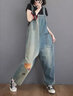 蘑菇同學(xué)減齡牛仔背帶褲女春夏季新款2025文藝撞色貼布連體長(cháng)褲牛仔褲女褲 藍色  L【建議120-135斤】 曬單實(shí)拍圖