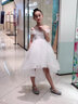 小咔衣濃女童主持人禮服兒童鋼琴演出服高端花童婚紗小女孩生日公主裙夏季 白色前短后長(zhǎng) 120 曬單實(shí)拍圖