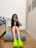 感邁巴斯光年卡通洞洞鞋女夏季新款diy防滑外穿透氣厚底可愛包頭拖鞋 綠色658描邊巴斯光年 35-36 曬單實(shí)拍圖