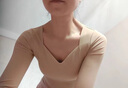 貓人（MiiOW）保暖上衣女打底衫帶胸墊春秋季2023年新款內搭美膚修身肌底秋衣冬膚色M (建議80-110斤) 曬單實(shí)拍圖