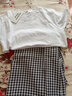鳳蝶兒連衣裙套裝女夏季新款女裝韓版復格子裙氣質(zhì)裙兩件套套裝裙子女 白色上衣+黑白格子半身裙  S 曬單實(shí)拍圖