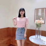 AEMAPE正肩短袖t恤女裝夏裝2025年新款夏季小個(gè)子雪紡上衣漂亮洋氣小衫粉紅色M 建議95-105斤 曬單實(shí)拍圖
