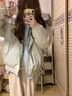 冊裁（CECAI）美式潮牌字母刺繡毛領(lǐng)連帽棉服男外套2024冬季派克服棉衣 淺綠色 M 曬單實拍圖