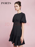 PORTS寶姿女裝春夏款寬松休閑短袖短款連衣裙SD8D008PFQ070 黑色 M (6) 曬單實(shí)拍圖