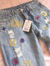 vuzrmm輕奢潮牌2023新款刺繡破洞乞丐牛仔褲女夏季顯瘦寬松哈倫小腳褲 淺藍色1 29 曬單實(shí)拍圖