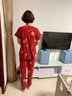 多俏美短袖長(cháng)褲睡衣女夏季薄款純棉紅色大碼春夏天全棉女家居服兩件套裝 TG61176套裝 XL 曬單實(shí)拍圖