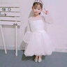 乖奇奇兒童高端走秀禮服女童公主裙小女孩花童婚紗主持人鋼琴演出服夏季 20058白色長袖款前短后長 140cm 曬單實拍圖