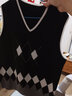 校服班服兒童馬甲童裝2023春秋款男女針織背心菱格學(xué)生馬夾毛線衣 墨綠色 150cm 曬單實(shí)拍圖