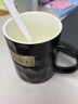 传旗陶瓷马克杯350ml带勺盖咖啡杯办公水杯茶杯牛奶杯喝水杯 和平黑 实拍图