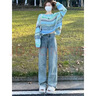 蔓爾依休閑褲女春秋2025新款穿搭韓版減齡法式小香風(fēng)氣質(zhì)牛仔闊腿褲套裝 上衣+牛仔褲 L 曬單實(shí)拍圖