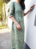 亦朵連衣裙女夏季淺綠色品牌苧麻連衣裙女中長(cháng)款印花裙子修身顯瘦 淺綠色 M 曬單實(shí)拍圖
