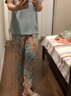 雅婷雅雯【莫代爾棉】睡衣女夏季短袖長(zhǎng)褲套裝休閑可外穿家居服送禮媽媽 云灰藍(lán) 175/105/XXL 曬單實(shí)拍圖