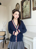 TOMMY HILFIGER【羊毛羊絨混紡】秋冬女裝休閑慵懶拼色寬松V領(lǐng)開(kāi)衫毛衣外套 藏青色DW5 S 曬單實(shí)拍圖