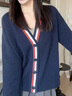 TOMMY HILFIGER【羊毛羊絨混紡】秋冬女裝休閑慵懶拼色寬松V領(lǐng)開(kāi)衫毛衣外套 藏青色DW5 S 曬單實(shí)拍圖