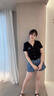lagogo復古高腰開叉牛仔短褲女拉谷谷夏季新款顯瘦舒適直筒休閑褲 深牛仔藍(N2) S 曬單實拍圖
