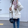 艾珠兒（Aizhuer）短款羽絨棉服女2026新款韓版寬松牛角扣棉衣面包服秋冬季厚外套女 米白色 M 曬單實拍圖