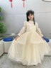 小咔衣濃女童禮服花童婚禮小女孩公主裙長(cháng)袖兒童主持人鋼琴演奏演出服秋冬 香檳色3934長(cháng)袖長(cháng)款連衣裙 130 曬單實(shí)拍圖