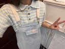 舒芳蝶（shufangdie）高級(jí)感甜美上衣背帶裙女夏季學(xué)院風(fēng)清純?nèi)障禍厝岽┐钸B衣裙套裝裙 藍(lán)色上衣+牛仔連衣裙 M 曬單實(shí)拍圖