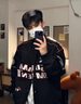 POUM機車(chē)夾克外套春秋季節美式高街棒球服潮牌時(shí)尚設計感痞帥衣服外套 TMZXF-W623黑色 XL 曬單實(shí)拍圖