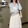 DXOT2025新款慵懶風(fēng)藍(lán)色針織外套女早秋季小個(gè)子短款外搭上衣毛衣開衫 開衫 M 45-55kg 曬單實(shí)拍圖