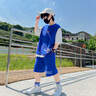 嚕 C童裝男童夏裝套裝2025新款兒童衣服運動中大童短袖褲子兩件套帥氣 藍色 150 曬單實拍圖