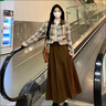 舒芳蝶（shufangdie）連衣裙2024秋冬新款兩件套毛呢外套女裝百褶半身裙小香風(fēng)套裝裙子 格子外套+半身裙【兩件套】 M 曬單實(shí)拍圖