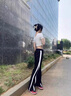 單曲循環(huán)潮牌2024新款冰絲休閑褲女夏季薄款直筒寬松休閑小個(gè)子窄版闊腿褲 黑色【小個(gè)子】 XL 適合（111-120斤） 曬單實(shí)拍圖