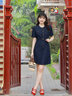 Olrain歐芮兒牛仔連衣裙女夏季新款復(fù)古洋氣減齡圓領(lǐng)短裙 普魯士藍(lán) S 曬單實(shí)拍圖