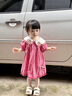 幼歌（YOUGE）嬰幼兒夏季新款法式草莓連衣裙寬松舒適透氣泡泡袖裙子 草莓紅格 90 cm 曬單實(shí)拍圖