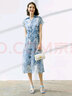 顏域（YANYEE）高級(jí)感系帶收腰印花雪紡連衣裙女2024夏季時(shí)尚翻領(lǐng)中長(zhǎng)款大擺裙 藍(lán)花 XL/42 曬單實(shí)拍圖