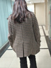 ZXEGI高檔韓版女裝秋冬新款毛呢黑白撞色100%羊毛千鳥(niǎo)格大衣雙面零羊絨 黑棕格 M 曬單實(shí)拍圖
