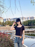別語(yǔ)純棉方領(lǐng)t恤女短款夏季高腰黑色緊身短袖小眾露臍上衣 黑色 L 曬單實(shí)拍圖