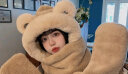 目丸帽子女冬小熊帽子手套围巾女一体三件套女士韩版可爱冬天保暖帽子 卡其色 均码(56-58cm) 实拍图