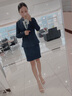 微羽軒小西裝女職業(yè)裝女裝套裝正裝條紋工作服女前臺酒店專(zhuān)柜西服外套 藍色條紋西裝+半裙+6889灰色襯衫 M(建議：90-100斤) 曬單實(shí)拍圖