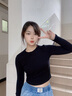嘉麗薇打底衫女春秋新款短款露臍長(cháng)袖性感緊身棉黑色t恤內搭高腰上衣 黑色 L 曬單實(shí)拍圖