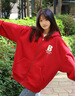 BJHG不計(jì)后果秋美式連帽運(yùn)動(dòng)衛(wèi)衣外套女潮牌高級(jí)感OVERSIZE情侶裝上衣 酒紅色 L 曬單實(shí)拍圖